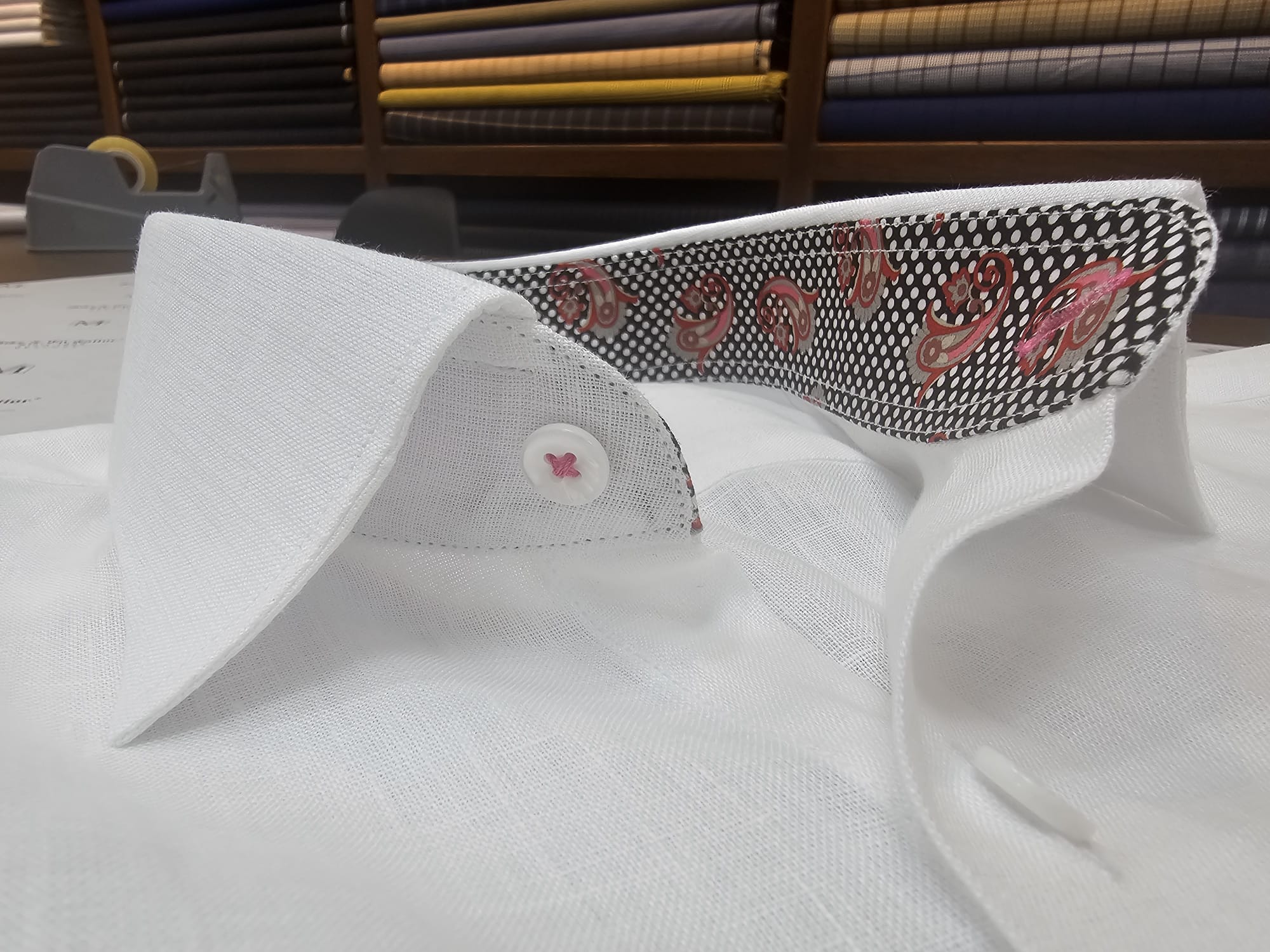 Linen shirt contrast collar