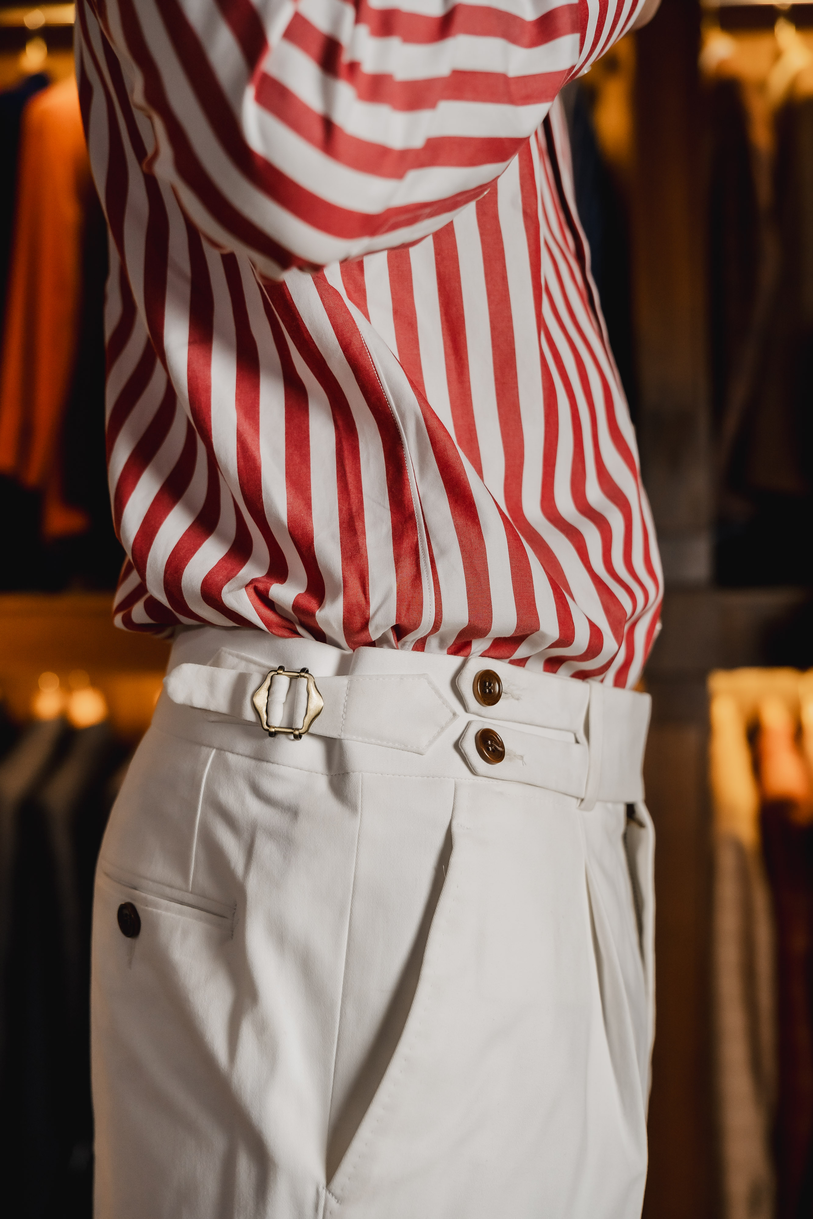 Striped shirt and trouser detail