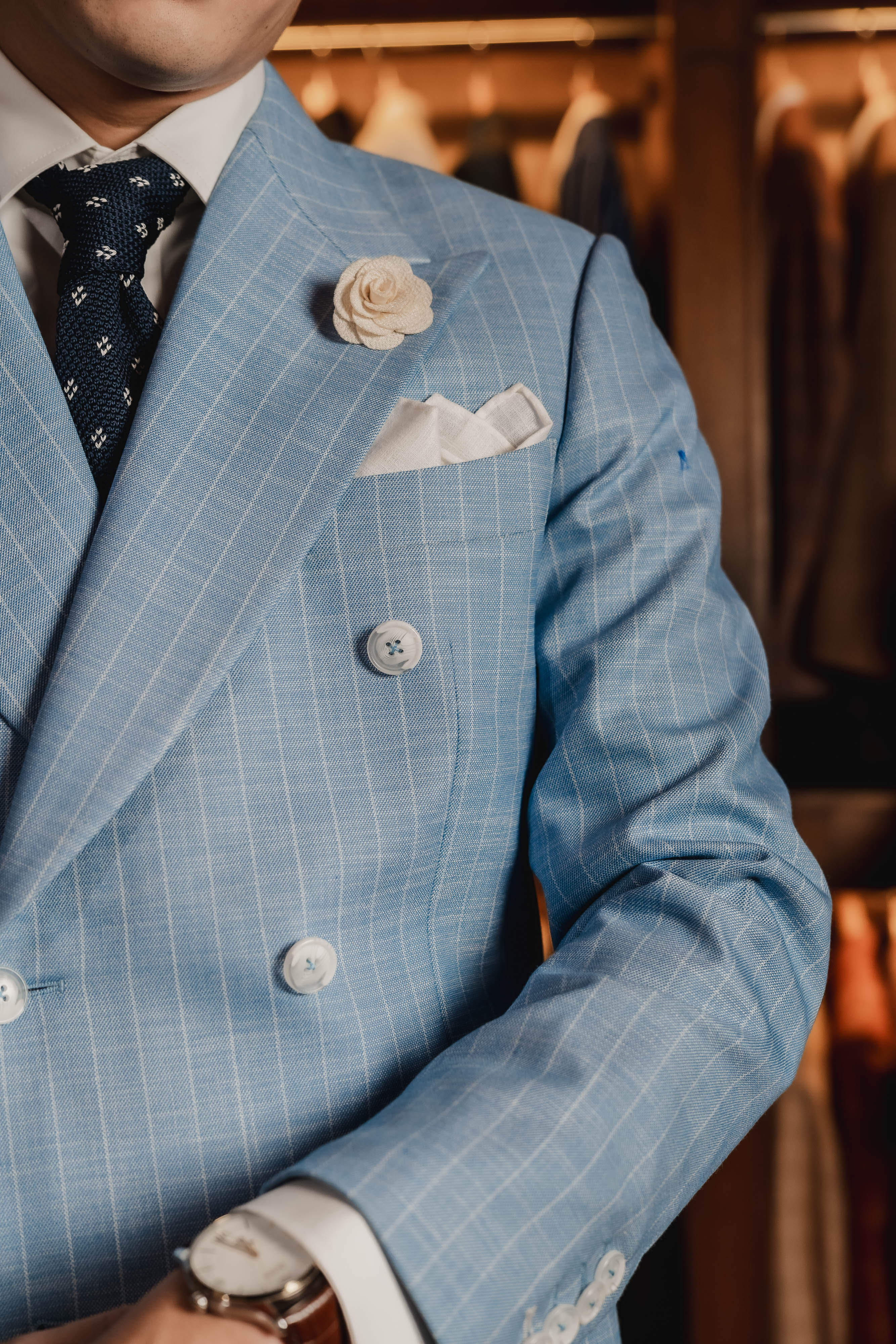 Lapel flower pin and pocket square
