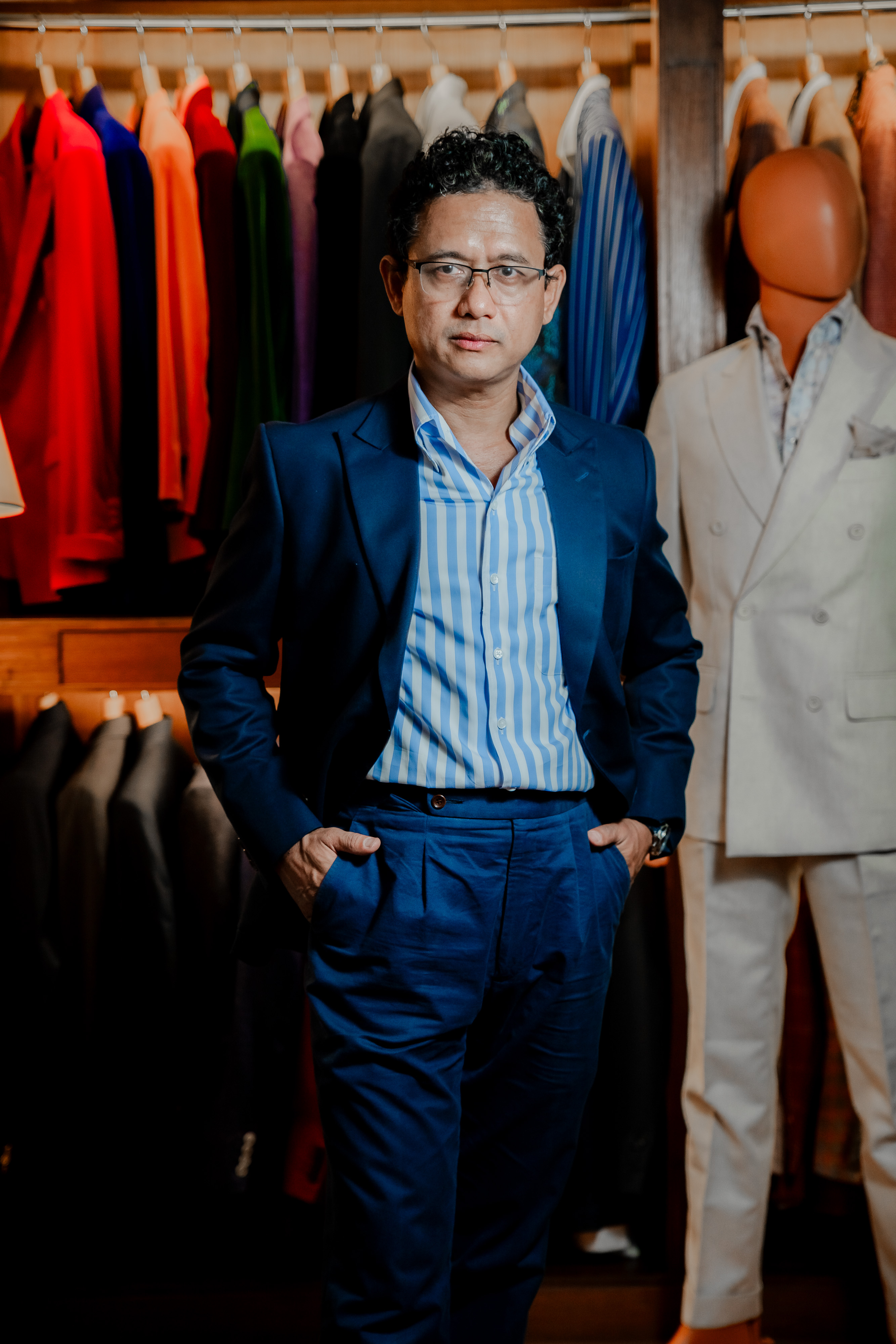 Mike inspecting fabric